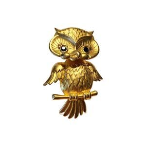 Vintage Gold Tone Articulated Owl Brooch, 2.5" Tall